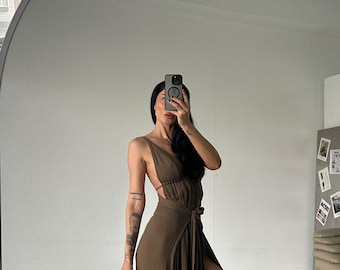 Boho Kimono and Dress Set: Organic Linen-Cotton,High Slit,Goddess,Boho Sexy,Festival,Grecian