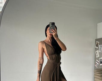 Boho Kimono and Dress Set: Organic Linen-Cotton,High Slit,Goddess,Boho Sexy,Festival,Grecian