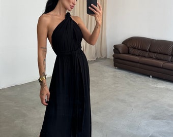 Organic Cotton Boho Maxi Dress: Convertible Tie, Grecian Goddess,Goddess,High Slit