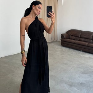Boho Cotton Maxi Dress: Tie Up Toga, Grecian Wedding Guest Dress