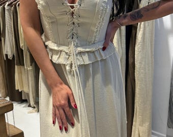 Boho Linen Wedding Goddess Dress: Medieval Renaissance, Corset, Beach, Summer Long, Medieval, Bridesmaid, Mnimalist