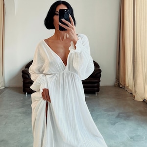White Boho Wedding Dress,Greek Wedding Dress,Cotton Wrap Dress,Beach Outfit,Greek Goddess Dress,Linen Beach Wedding Dress,Maternity Dress,