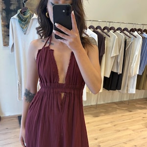 Cotton Backless  Dress,Greek Goddess Dress,High Slit Dress,Wedding Guest Dress,Summer Long Dress,Grecian Dress,Boho,Cocktail Dress,priestess
