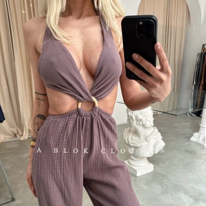 Boho Organic Jumpsuit, Backless Jumpsuit Dress,,Grecian Dress,Summer Dress,Wedding Guest Dress,Festival Outfit,Boho Summer Dress,sexy dress image 1