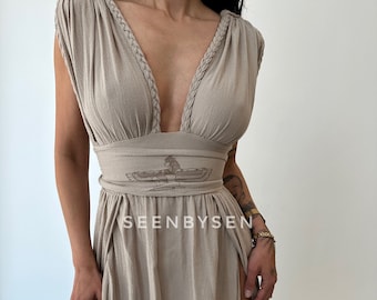 Griechische Göttin Kleid,Boho Braut einfaches Kleid,Schlitz rückenfreies Kleid,Hochzeitskleid,Boho Grecian Kleid,Hochzeitskleid am Strand,Toga Kostüm