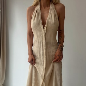 Boho Cotton Summer Long Dress,Slit Backless Dress,Wedding Guest Dress,Cottagecore Greek Goddess,Priestess Dress,Maxi Dress,Beach Wedding