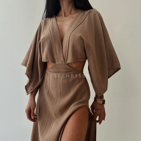 Linen Roman Dress,Goddess Costume,Egyptian Dress,Boho Cleopatra Dress,Slit Long Dress,Summer Dress,Wedding Guest Dress,Maxi Dress,Festival