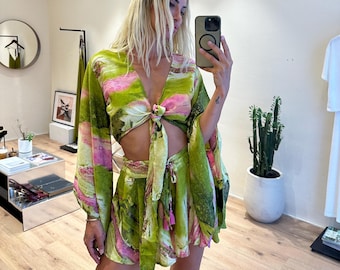 Boho-set för ekologiskt siden: Topp och kjol med knytband - Strand, festivaloutfit, bröllopsklänning, sommar