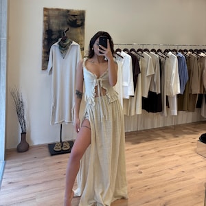 Boho Long Shorts Skirt,High Slit Skirt,Flowy Skirt,Summer Maxi Skirt,Gypsy,Tribal Outfit,Beach Outfit,Cotton,Harem,Hippie,Festival,Yoga