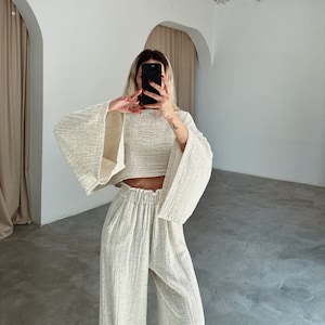 Wide Long Sleeve Boho Top,Hemp Cotton Top,Yoga,Swimsuit Cover-up,Basic Oversized Top,Kimono Top,Beach Wear,Flowy Top,Casual Summer Spring,