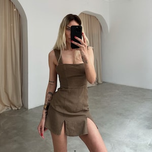 Linen Mini Dress,Tunic Dress,Boho Summer Mini Dress,Wedding Guest Dress,Sexy Boho,Organic Ibiza Dress,Beach Cocktail Dress,Festival Dress