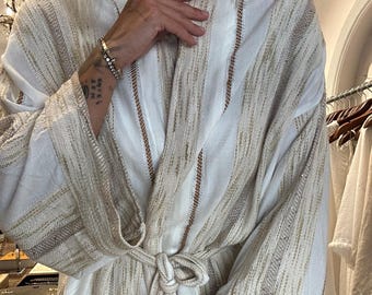 Organic Cotton Two Piece Set: Caftan Kimono, Boho Wedding Dress,Bathrobe,Festival, Greek Goddess