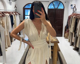 Boho Greek Goddess Dress: Vintage,Simple Wedding, Summer,Festival,Cleopatra,Island,Cotton,Beach