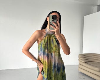 Boho Patterned Summer Dress:High Slit,Backless,Flowing,Wedding Guest,Beach,Casual Chic,Cocktail