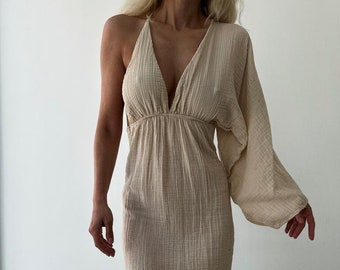 Deep V neckline Backless Goddess Dress, Roman Dress,Boho Slit Long Dress,Summer Long Dress,Wedding Guest Dress,Maxi Dress,Grecian Dress