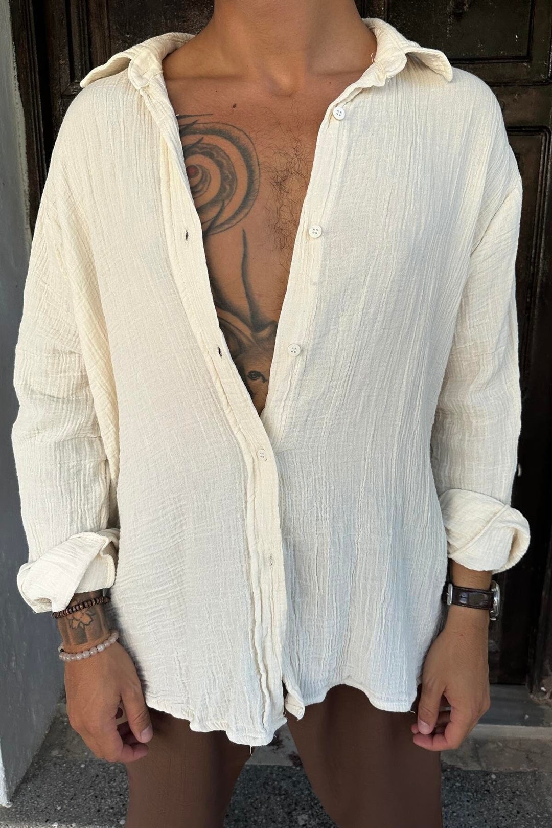 Boho Man Cotton Shirt,long Sleeve Shirt,oversize Loose Shirt,oxford ...