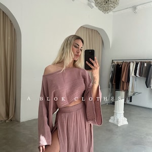 Double Slit Skirt Suit,Maxi Boho Festival Clothes,Flowing Top Set,Two Piece Skirt Set,Beach Boho Outfit,Goddess Dress,spiritual clothing