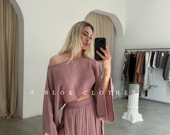 Double Slit Skirt Suit,Maxi Boho Festival Clothes,Flowing Top Set,Two Piece Skirt Set,Beach Boho Outfit,Goddess Dress,spiritual clothing