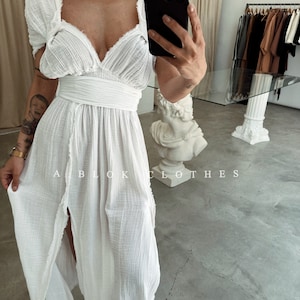 White Boho Dress,Wedding Guest Dress,Maxi Grecian Dress,Egyptian Dress,Roman Dress,Boho Cleopatra Dress,Slit Long Dress,Summer Long Dress, image 8