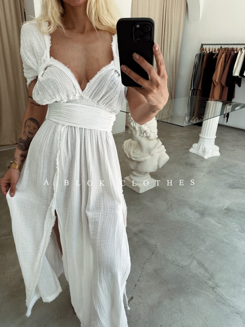 White Boho Dress,Wedding Guest Dress,Maxi Grecian Dress,Egyptian Dress,Roman Dress,Boho Cleopatra Dress,Slit Long Dress,Summer Long Dress, image 8