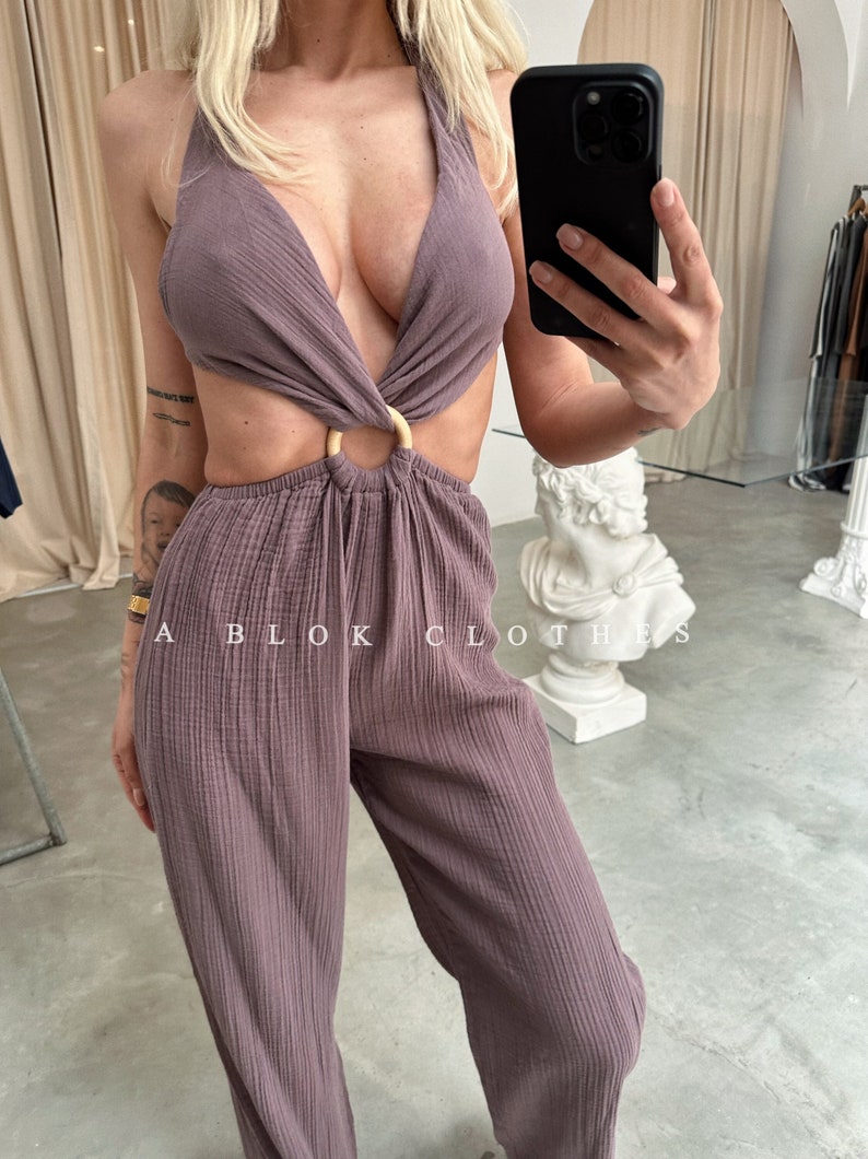 Boho Organic Jumpsuit, Backless Jumpsuit Dress,,Grecian Dress,Summer Dress,Wedding Guest Dress,Festival Outfit,Boho Summer Dress,sexy dress image 1