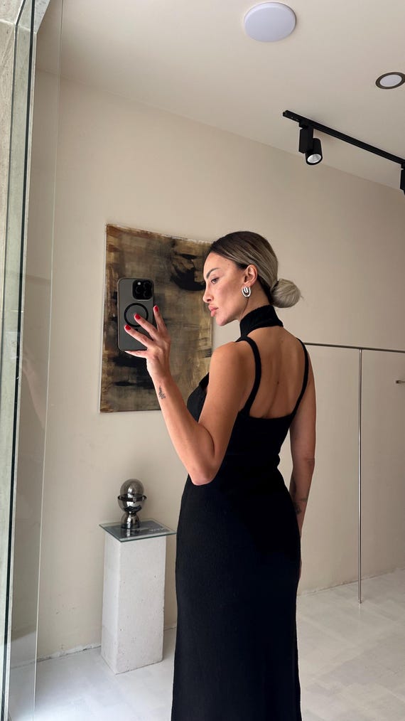 Sleeveless Knit Midi Dress: Black Open Back, Chic Boho Style,Minimalist,Casual, Sleeveless Knit Midi Dress: Black Open Back, Chic Boho Style,Minimalist,Casual,