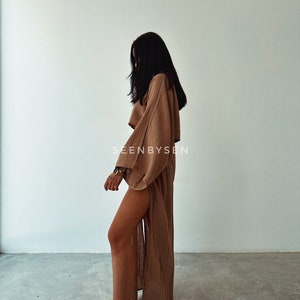 Double Slit Skirt Suit,Maxi High Skirt,Boho Swimsuit Cover-up,Linen Top Set,Hippie,Two Piece Skirt Set,Rave Outfit,Beach Boho Outfit,Goddess Brown