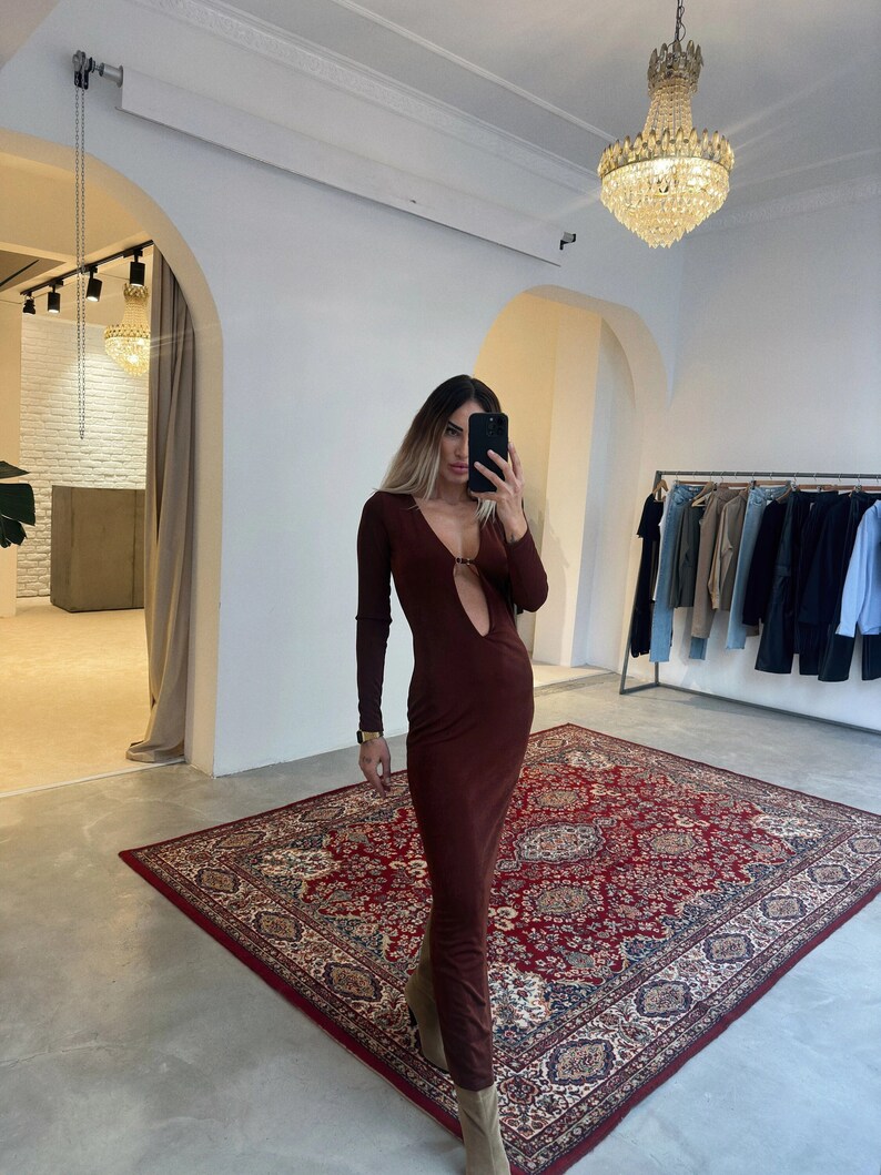 Deep Neckline Low-cut Maxi Dress, Slit Evening Dress, Maxi Dress, Elegant Dress, Cocktail Dress, Wedding Party Dress,Sexy dress image 1