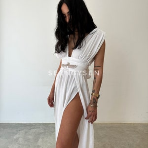 White Goddess Dress,Greek Wedding Dresses,Boho Bridal Simple Dress,Slit Backless Dress,Wedding Guest,Boho Grecian Dress,Beach Wedding  Dress