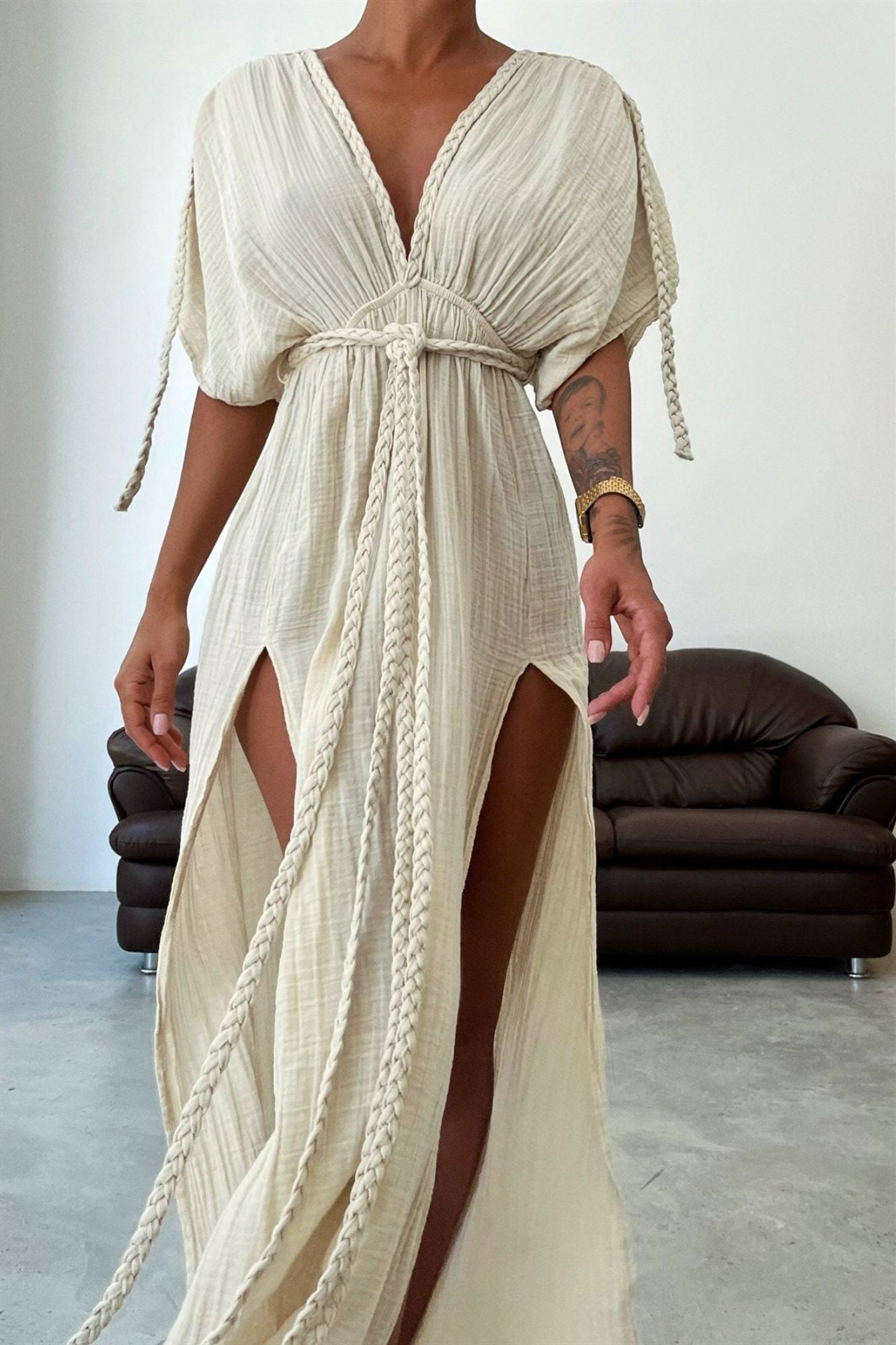 Bridal Greek Goddess Dress Braided Belt Maxi Dress Casual Wedding Dress Boho  Cocktail Dress Macrame Toga Dress Side Split Dress -  Canada