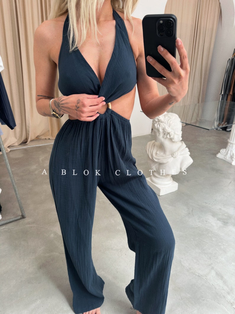 Boho Organic Jumpsuit, Backless Jumpsuit Dress,,Grecian Dress,Summer Dress,Wedding Guest Dress,Festival Outfit,Boho Summer Dress,sexy dress zdjęcie 1