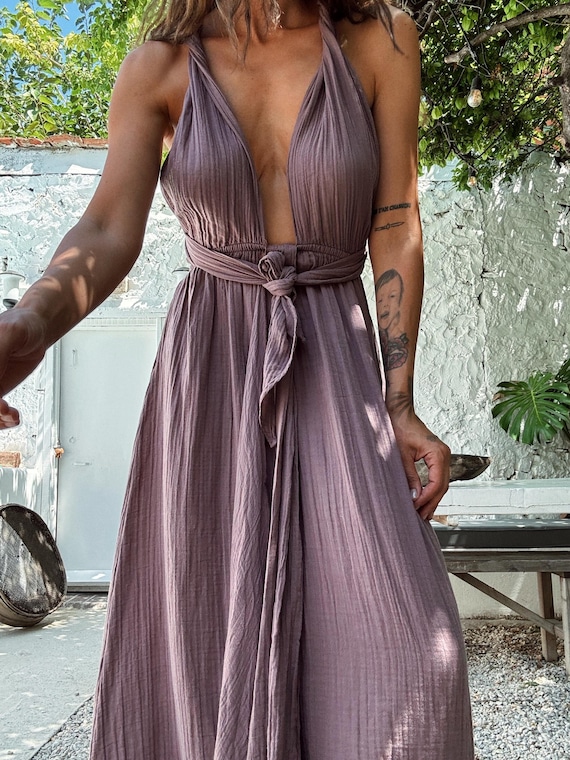 Cotton Boho Greek Goddess Dress: High Slit,backless,maxi, Festival,long Summer,island,sexy,