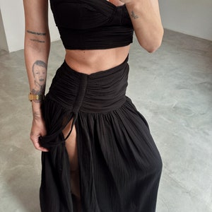 High Slit Skirt Top Set,Maxi High Skirt,Boho Swimsuit Cover-up,LinenSet,Hippie Two Piece Harem Set,Rave Outfit,Beach Boho Tribal Outfit Black