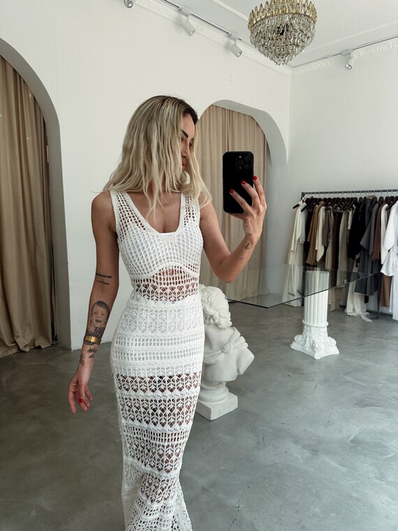 white crochet top maxi dress