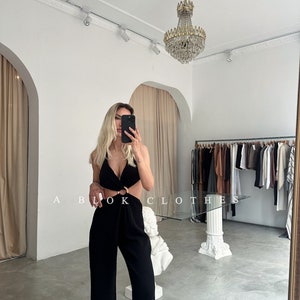 Boho Organic Jumpsuit, Backless Jumpsuit Dress,,Grecian Dress,Summer Dress,Wedding Guest Dress,Festival Outfit,Boho Summer Dress,sexy dress Czarny