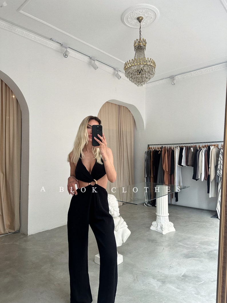 Boho Organic Jumpsuit, Backless Jumpsuit Dress,,Grecian Dress,Summer Dress,Wedding Guest Dress,Festival Outfit,Boho Summer Dress,sexy dress Czarny