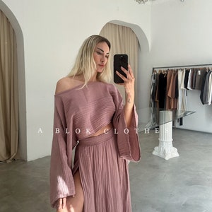 Falda larga de algodón con doble abertura, playa de traje boho, falda maxi, traje de verano de algodón, falda de yoga, cubierta de traje de baño, ropa mexicana, regalo para ella imagen 9