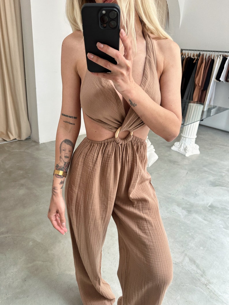 Boho Organic Jumpsuit, Backless Jumpsuit Dress,,Grecian Dress,Summer Dress,Wedding Guest Dress,Festival Outfit,Boho Summer Dress,sexy dress image 9