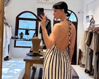 Boho Organic Cotton Dress:Sleeveless Long Summer,Flowing,Backless,Casual,Beach Wedding Guest,vacation,