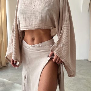Boho High Slit Skirt,Woven Raw Cotton,TribalWear, Festival Wear,Gypsy Clothes,Summer Fall,Cottagecore,Hippie Outfit,Harem Skirt,Yoga Skirt,