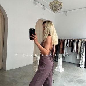 Boho Organic Jumpsuit, Backless Jumpsuit Dress,,Grecian Dress,Summer Dress,Wedding Guest Dress,Festival Outfit,Boho Summer Dress,sexy dress zdjęcie 10