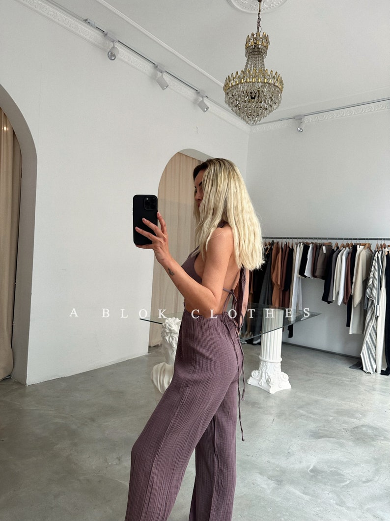 Boho Organic Jumpsuit, Backless Jumpsuit Dress,,Grecian Dress,Summer Dress,Wedding Guest Dress,Festival Outfit,Boho Summer Dress,sexy dress zdjęcie 10