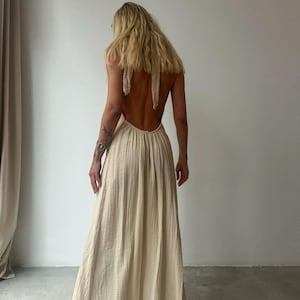 Boho Simple Wedding Dress,Cotton Summer Dress,Slit Backless Dress,Wedding Guest Dress,Cottagecore Greek Goddess Dress,Priestess Dress,Maxi