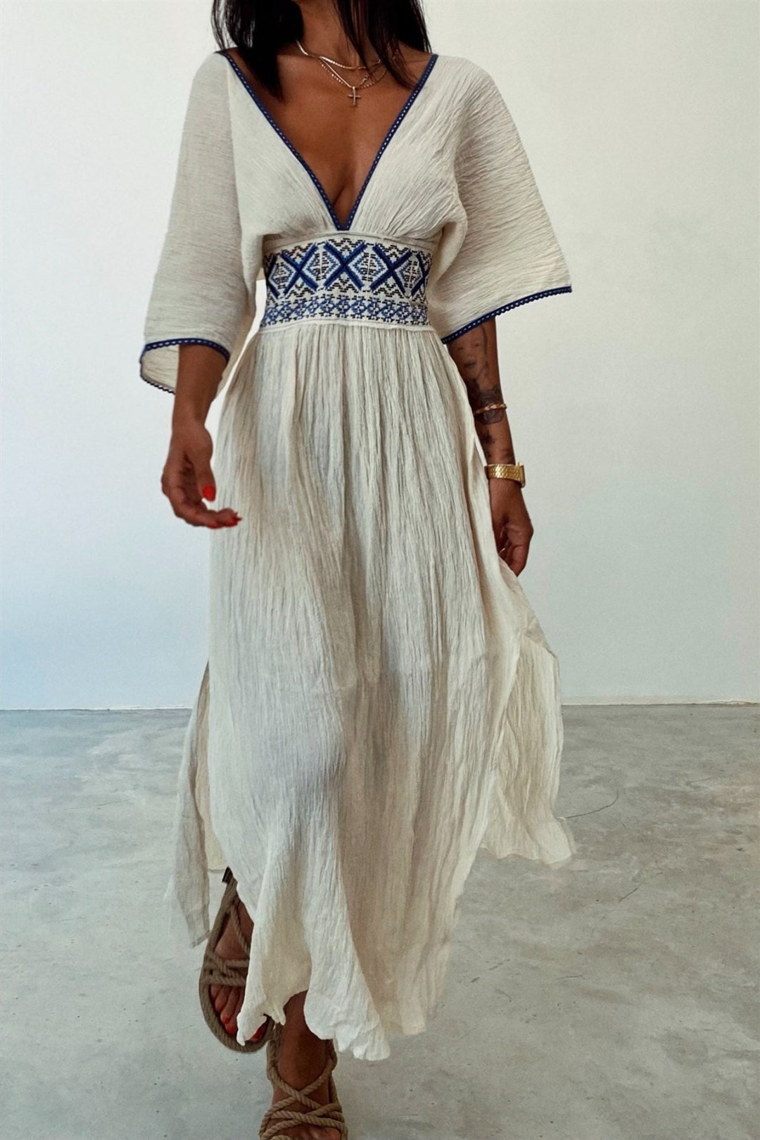 Button Front Goddess Print Dress