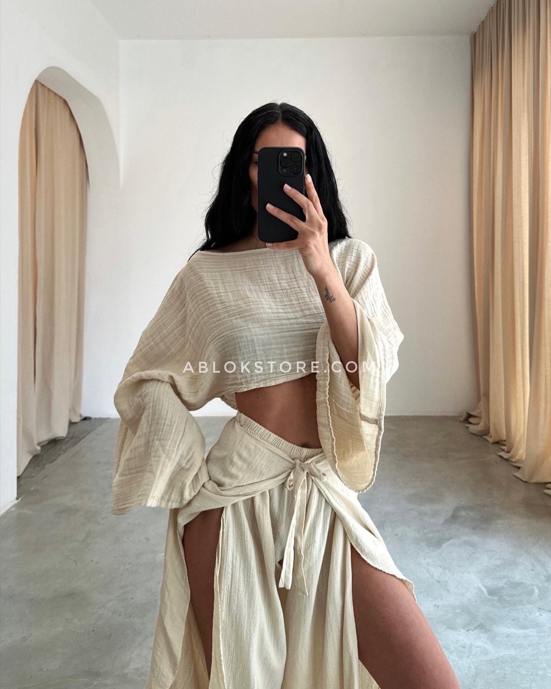 Conjunto bohemio de dos piezas, falda con abertura, atuendo de