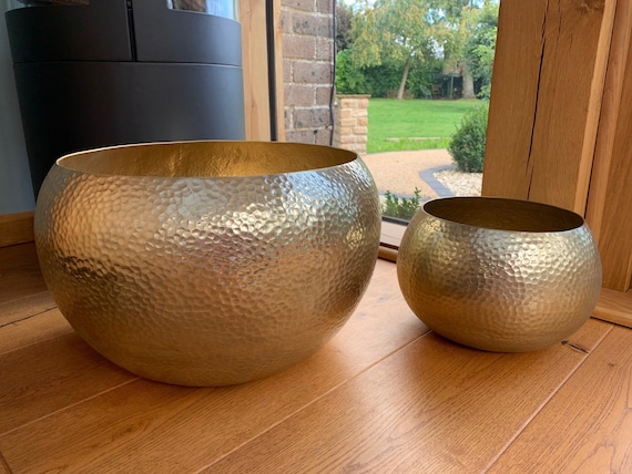 Hammered Brass Planters. Set of 2. Plant Pot for Home and Garden