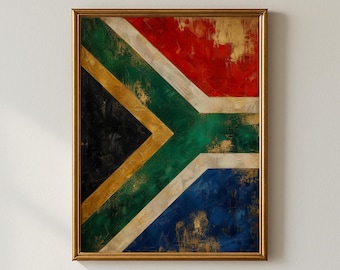 South Africa Flag Wall Art Print Textured Patriotic Decor for Living Room or Office