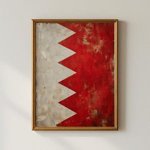 Bahrain-Flagge als Wandbild, strukturiertes rot-weißes Zickzackmuster, patriotisches Poster für Zuhause