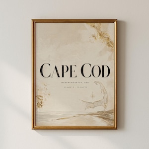 Cape Cod Massachusetts Wall Art Print Elegant Coastal Map Poster Living Room Beach Decor