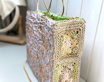 Borsa uncinetto a bauletto Chloe rosa-verde